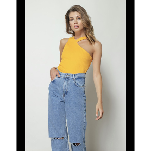 Line and Dot Stella Orange Ribbed Tank Asymmetrical Top Size XS - Picture 1 of 8